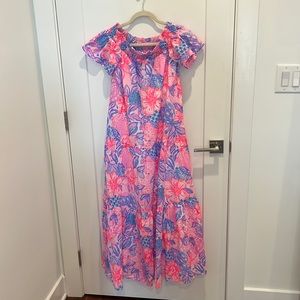 NWT Lilly Pulitzer XS Pink Isle Snappy Turtle Dezi Off the Shoulder Dress